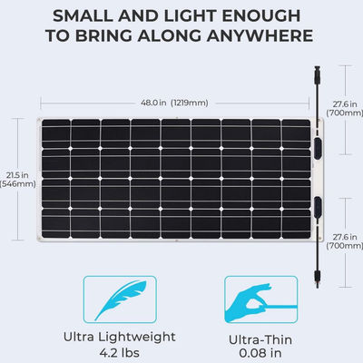 海上 RV 薄型 100w 柔軟な太陽光パネルセル IP68 防水 ODM