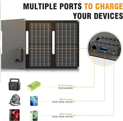 40Wポータブルソーラーパネル 屋外キャンプ・ハイキング用 15V直流電源