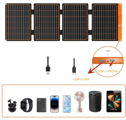 折りたたむUSBポータブル太陽光充電器 モノクリスタル光伏モジュール 18W
