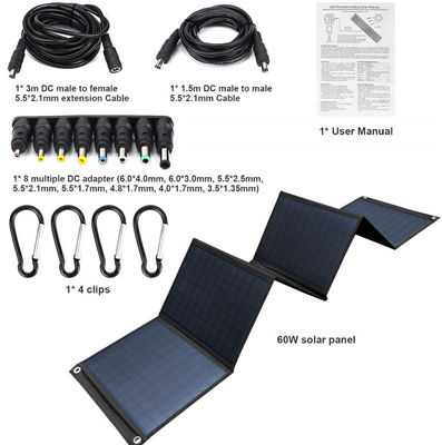 高効率の折りたたむ太陽光パネル 60W 5V USBでキャンプ用,携帯電話用