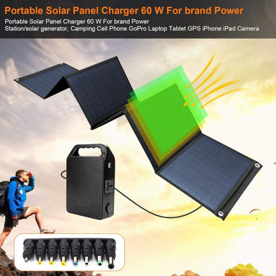 高効率の折りたたむ太陽光パネル 60W 5V USBでキャンプ用,携帯電話用