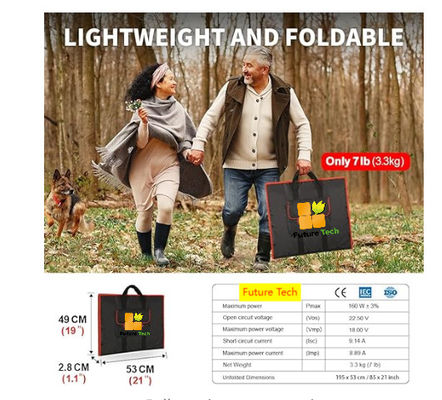 FT60 折りたたむ太陽光パネル 60w 充電器 毛布 黒色 IP65 防水